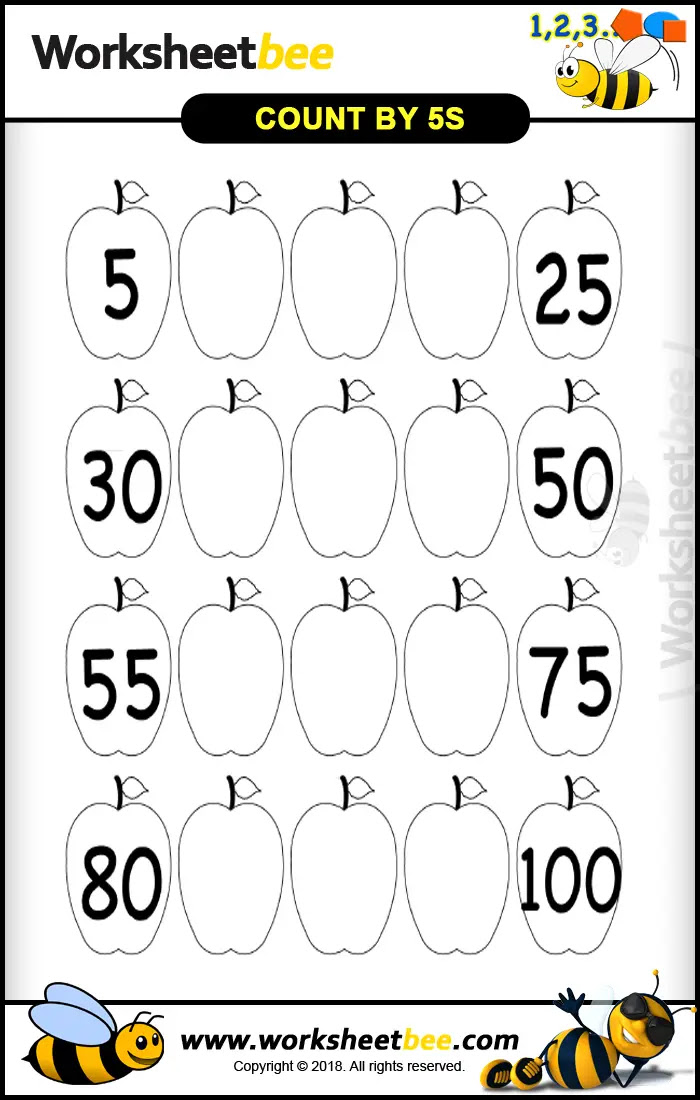 Apple Style Printable Worksheet for Kids Count by 5s - Worksheet Bee