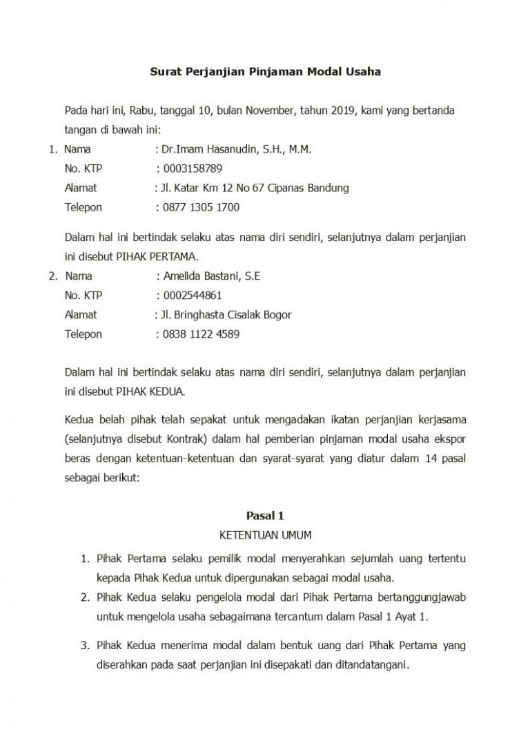 Contoh Surat Perjanjian Hutang Malaysia Contoh Surat
