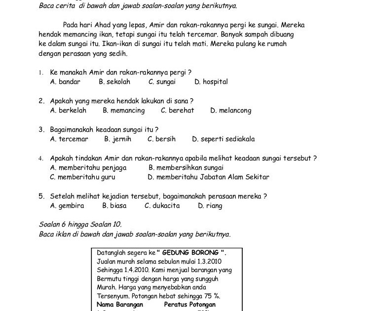 Soalan Bahasa Melayu Tahun 3 Sjkc - J Kosong w