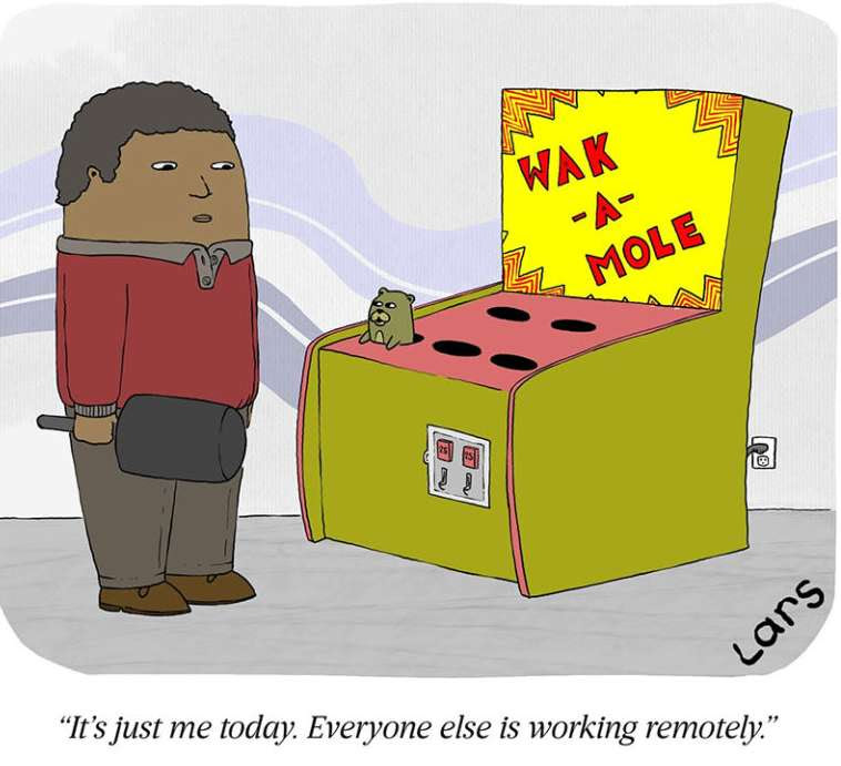 cartoon showing whack a mole game