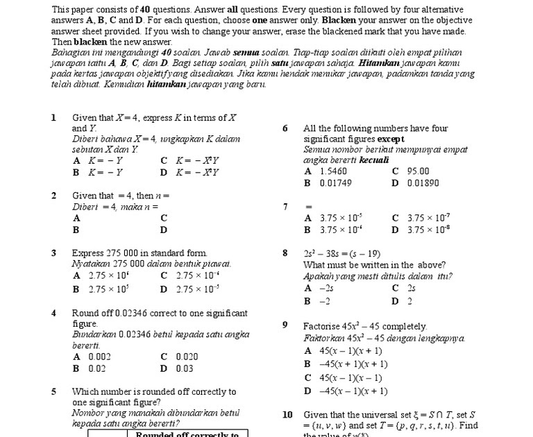 Soalan Matematik Tingkatan 1 Pdf  Trust Me f