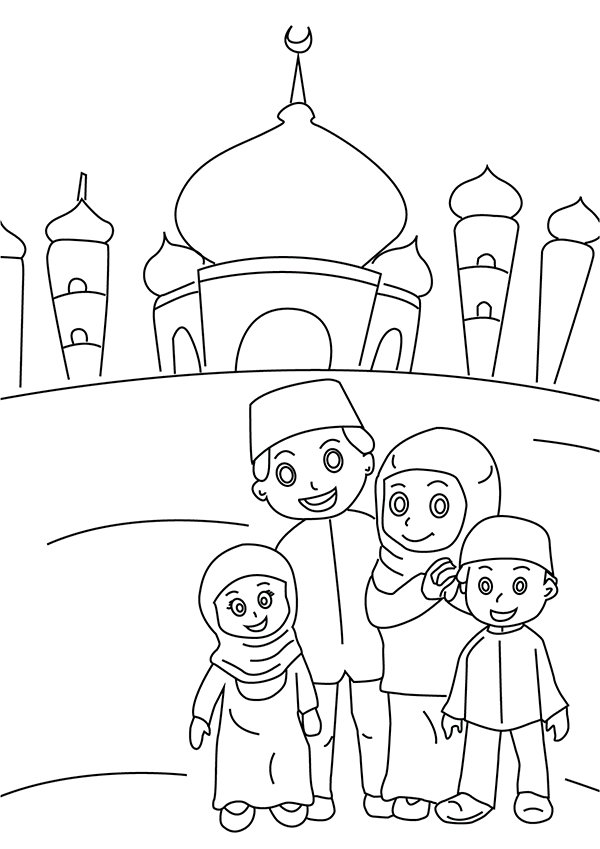 Gambar Mewarnai Anak Muslim Perempuan - Nano Gambar