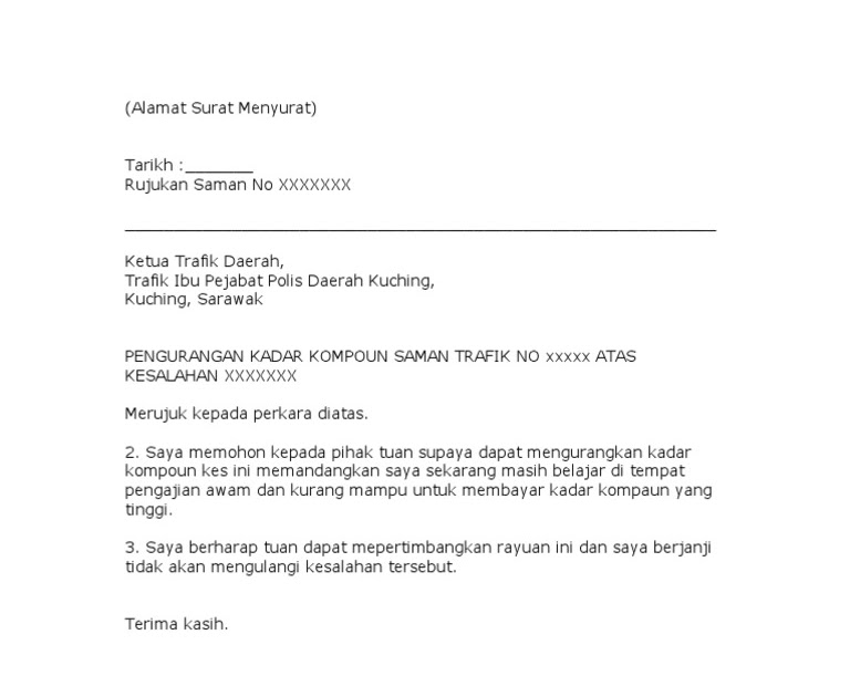 Format Surat Rayuan Saman Jpj - Contoh 408