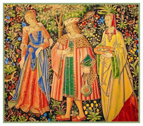 20 x 20cm (8 x 8) this kit uses full cross stitches & back. Medieval La Promenade Detail Stately Life Tapestry Counted Cross Stitch Pattern