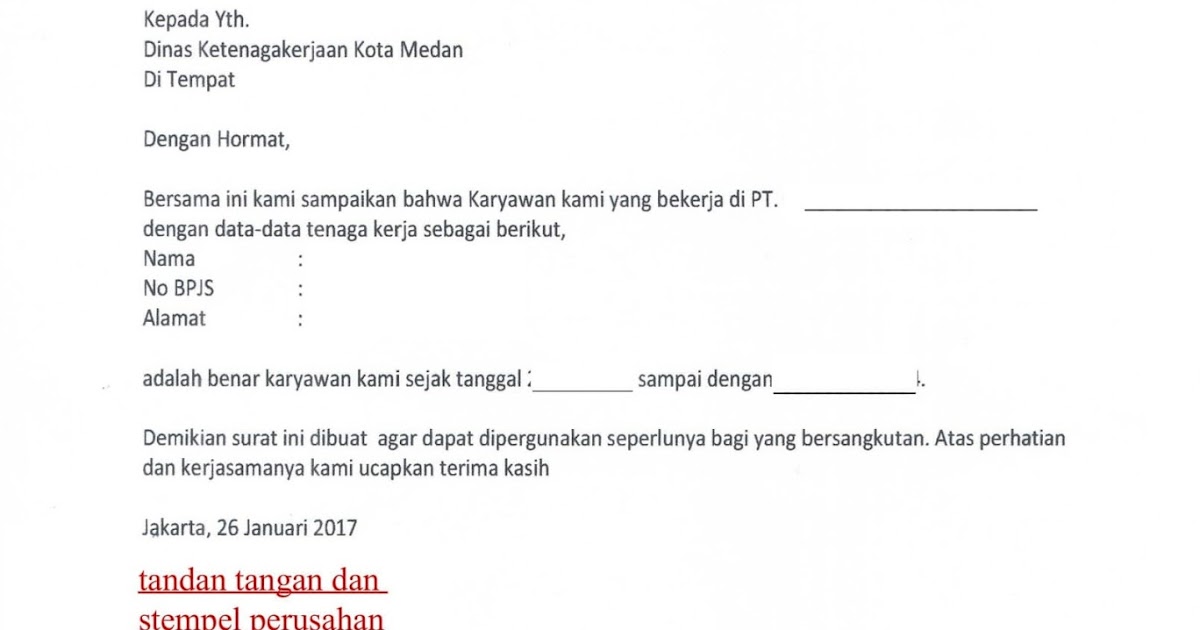 Contoh Surat Keterangan Kerja Untuk Mencairkan Bpjs  Delinewstv