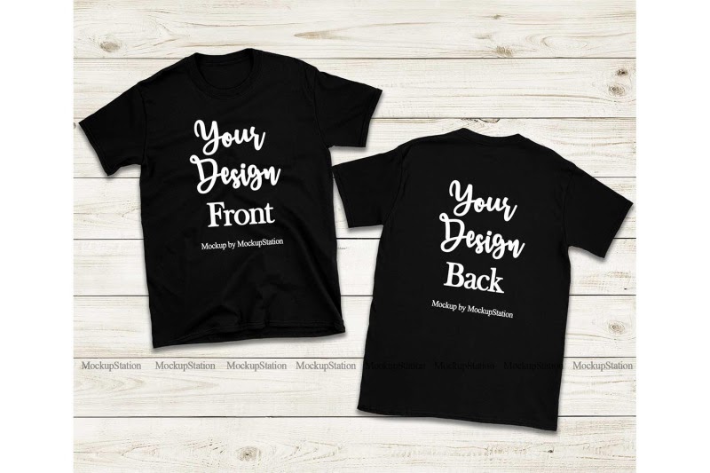 Download Free Front & Back Black Tshirt Mockup, Gildan 64000 Shirt ...