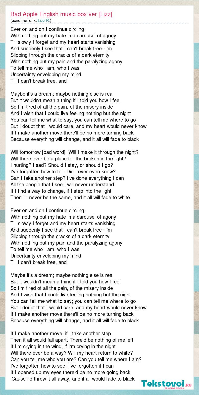 Bad Apple English Lyrics Lizz - Lyrics Center