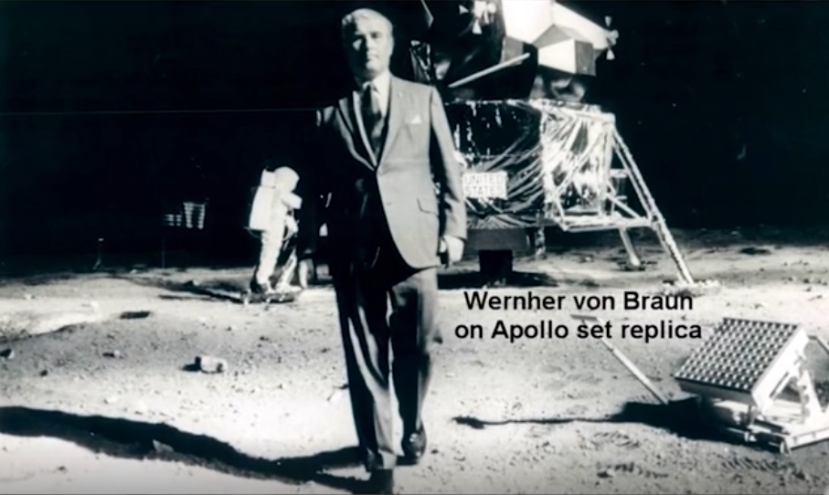 Possibly fake photo of Wernher von Braun on fake moon set.