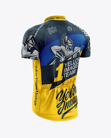 Download Men's Classic Cycling Jersey PSD Mockup Back Half Side View