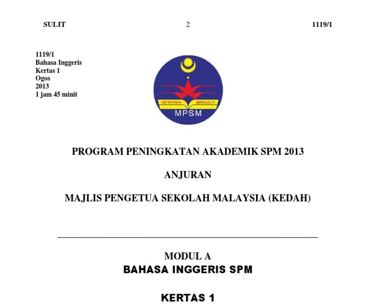 Soalan Spm 2019 Bahasa Inggeris - Terengganu n