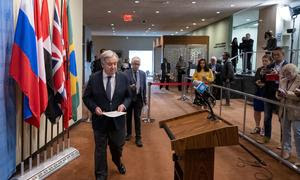 El Secretario General Antonio Guterres en un encuentro con la prensa sobre Sudán.