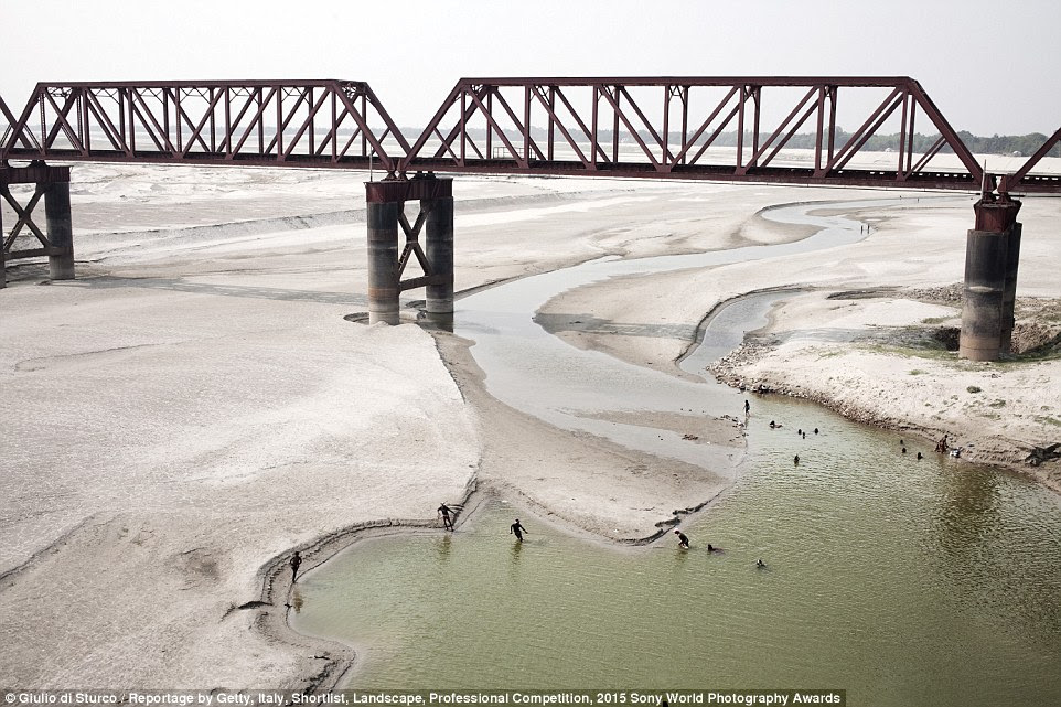 Death of a river: Every year, during the dry season, the Ganges waters on the Bangladesh Border drys up due to the Farakka Dam being closed on the Indian border. Getty photographer took the photo as part of a series documenting the changes the Ganges is going through