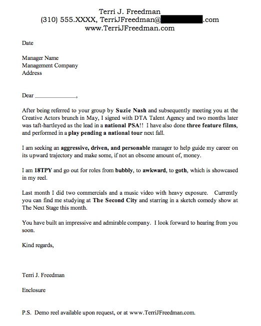 Application Letter Sample Talent Manager Cover Letter Sample