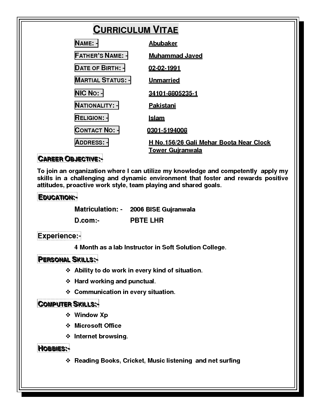 Simple Resume For Job Interview