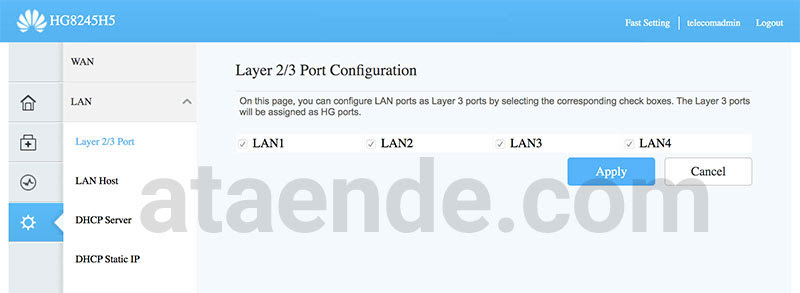 Modem huawei hg8245h5 milik telkom indihome memiliki empat buah port lan (ethernet) yang bisa digunakan untuk mengaktifkan akses internet di port lan modem huawei hg8245h5 indihome ini karena setting ip tv nya entah kehapus atau bagaimana, yang jelas pada menu wan, options. Cara Mengaktifkan Lan Port Di Modem Huawei Hg8245h5 Indihome Ata Ende