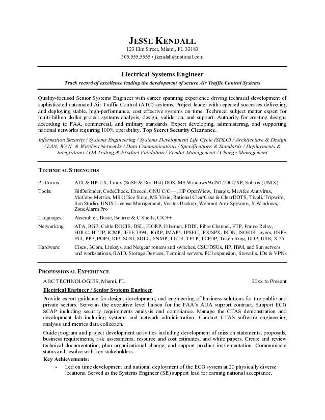 Example resume objectives for engineers. Free Electrical Systems Engineer Resume Example