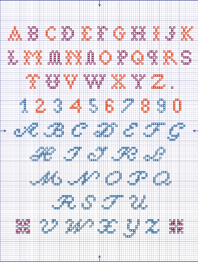 Gráficos de letras em ponto cruz para toalhas