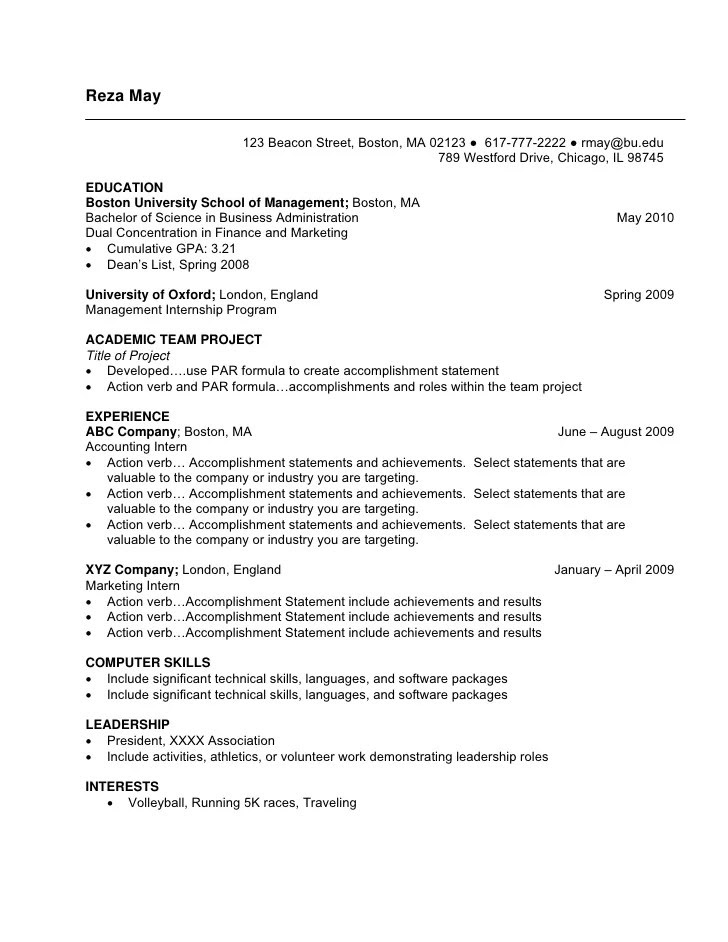 Business resume examples for college students