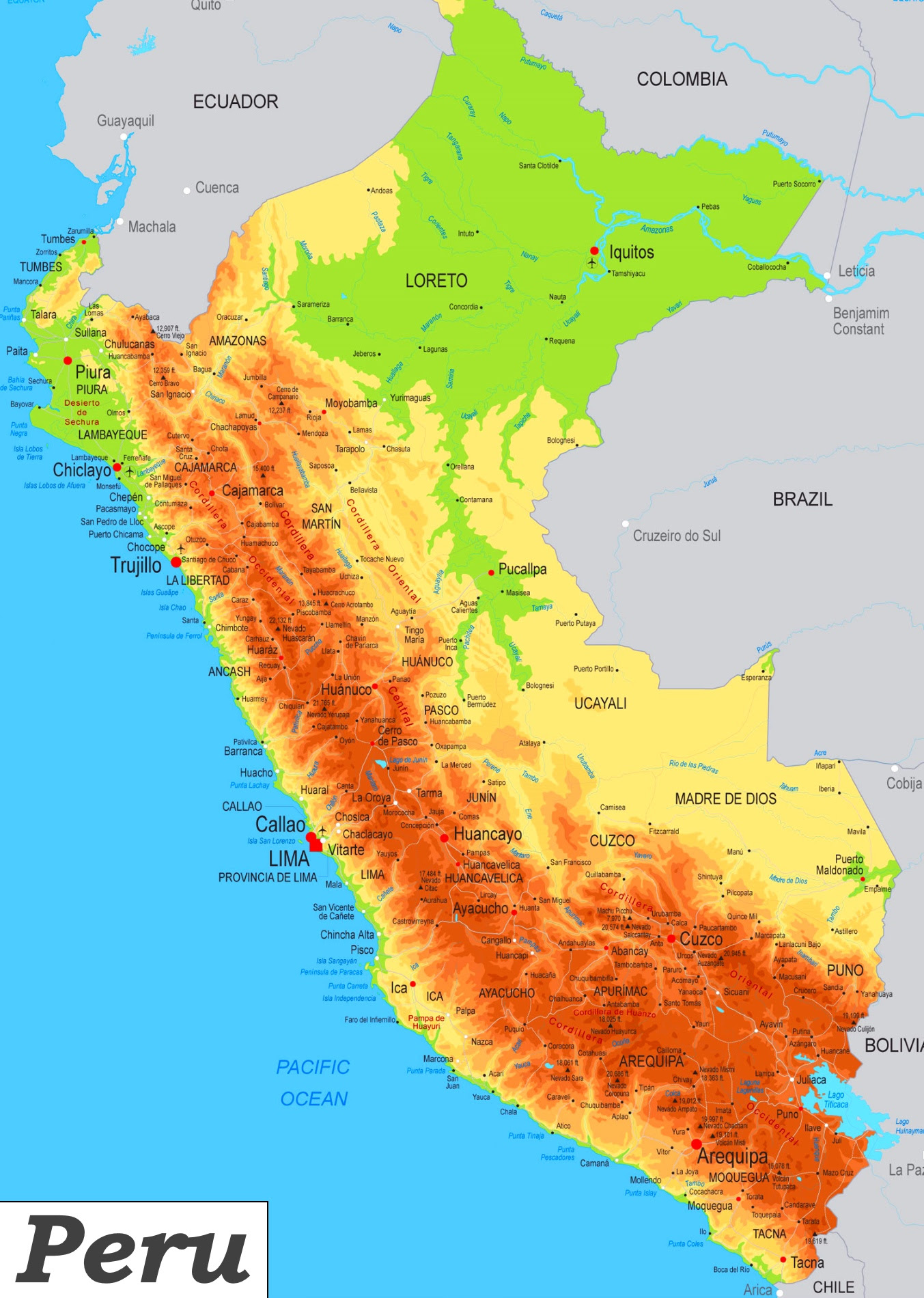 The climate of south america is predominantly wet and humid. Physische Landkarte Von Peru