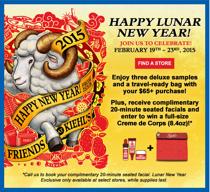 HAPPY LUNAR NEW YEAR! JOIN US TO CELEBRATE FEB 19-25, 2015 - FIND A STORE - ENJOY 3 DELUXE SAMPLES & A TRAVEL-READY BAG WITH YOUR $65+ PURCHASE