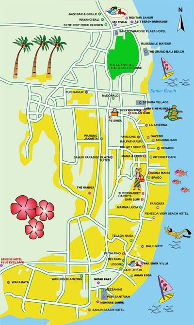 Detail Sanur  Beach Bali Location Map  Bali Weather 