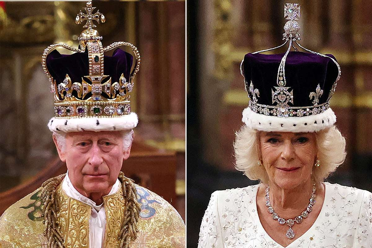 Photo of crowned King Charles and Camilla.