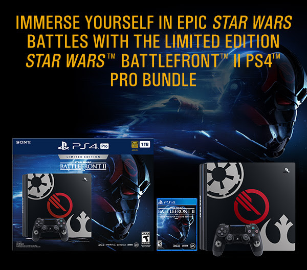 IMMERSE YOURSELF IN EPIC STAR WARS BATTLES WITH THE LIMITED EDITION STAR WARS BATTLEFRONT II PS4™ PRO BUNDLE