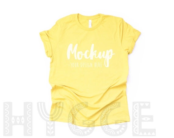 Download Bella Canvas 3001 Yellow T-Shirt Mockup Basic Mockup T-Shirt | Free A4 Bifold Brochure Mockup PSD