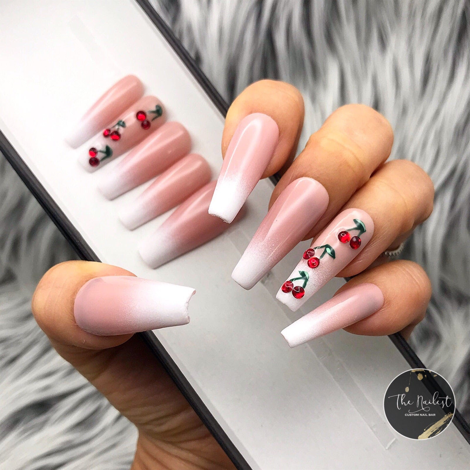 Check spelling or type a new query. Pink And Red Cherry Press On Acrylic Nails The Nailest