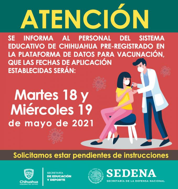 El portal mivacuna.salud.gob.mx fue habilitado para que las personas ingresen su clave única de registro de población (curp) y completen el registro, si son. Informa Educacion Ampliacion De Pre Registro Y Fechas De Aplicacion De Vacuna Para Todo El Personal Educativo Chihuahua Gob Mx