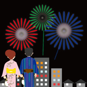 驚くばかり花火 カップル 後ろ姿 イラスト 無料イラスト集
