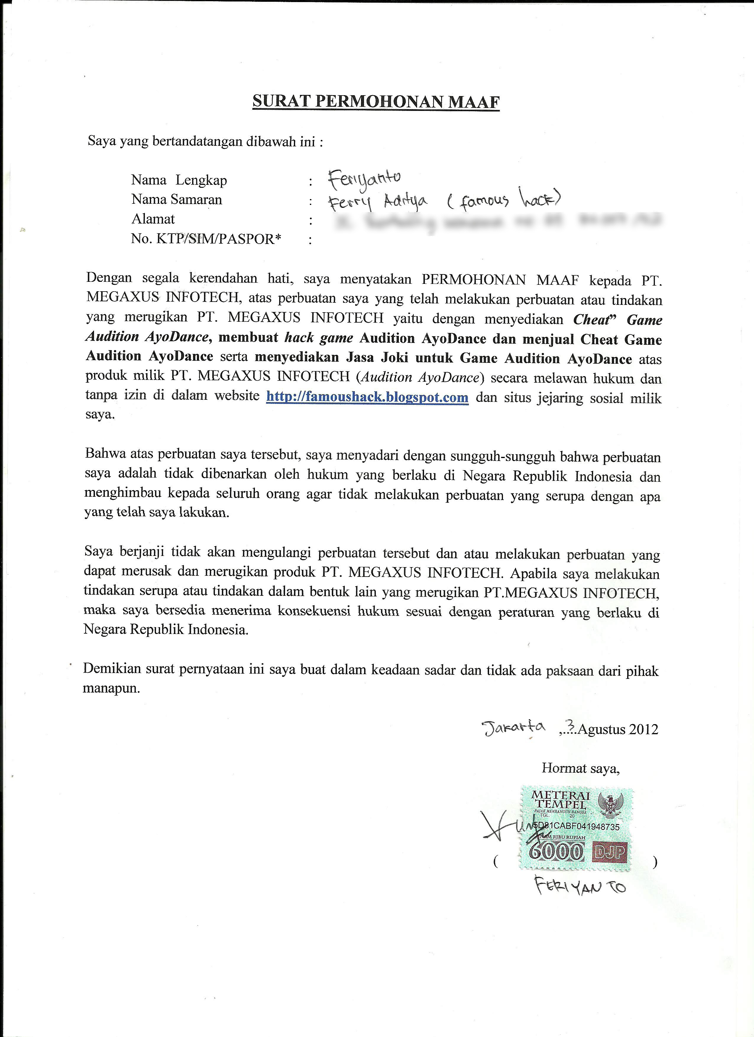Contoh Surat Lamaran Kerja Format Full Block Style 