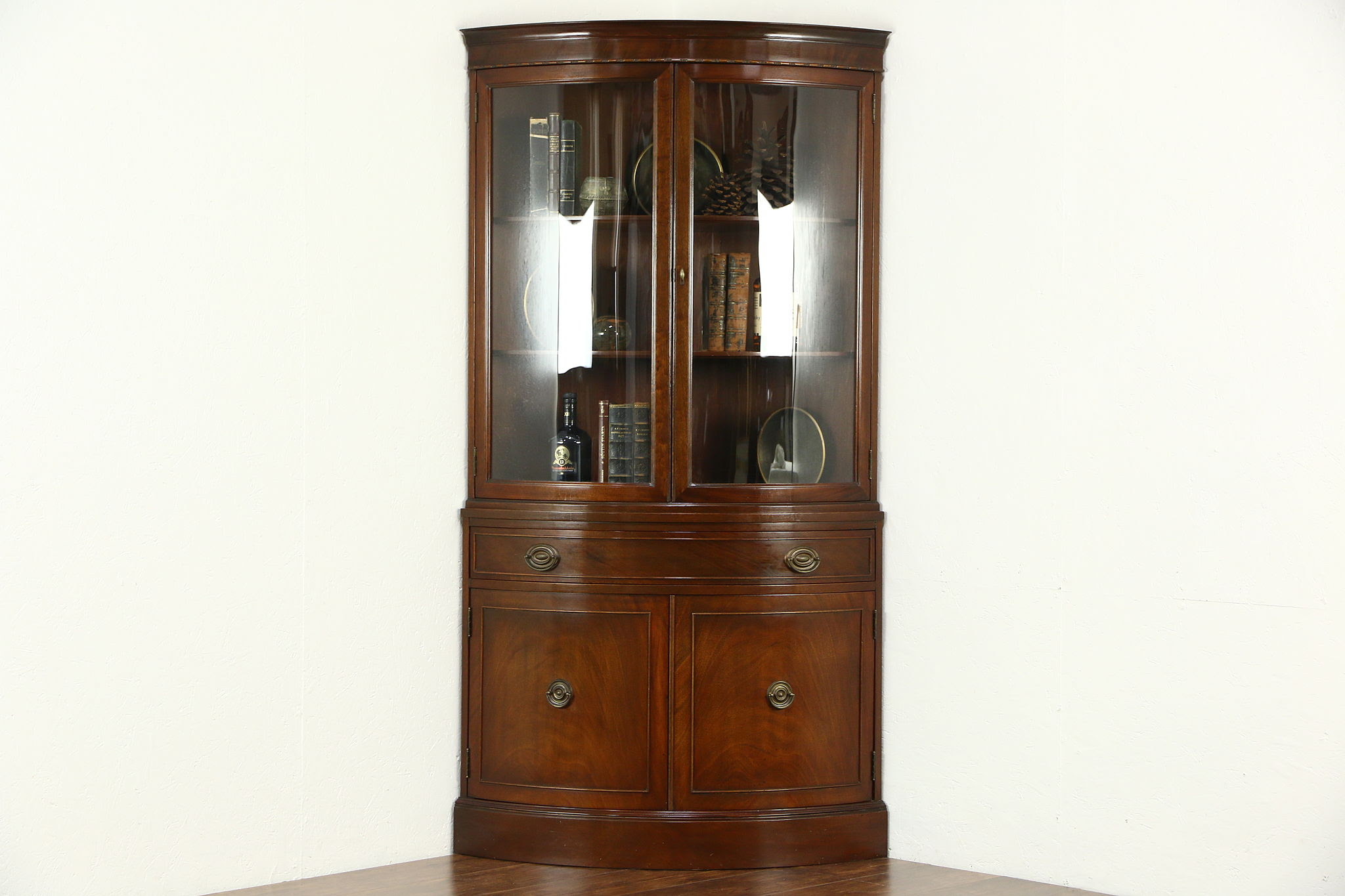 Maybe you would like to learn more about one of these? Sold Corner Cabinet Curved Glass Traditional Vintage Cupboard Signed R Way Harp Gallery Antiques Furniture