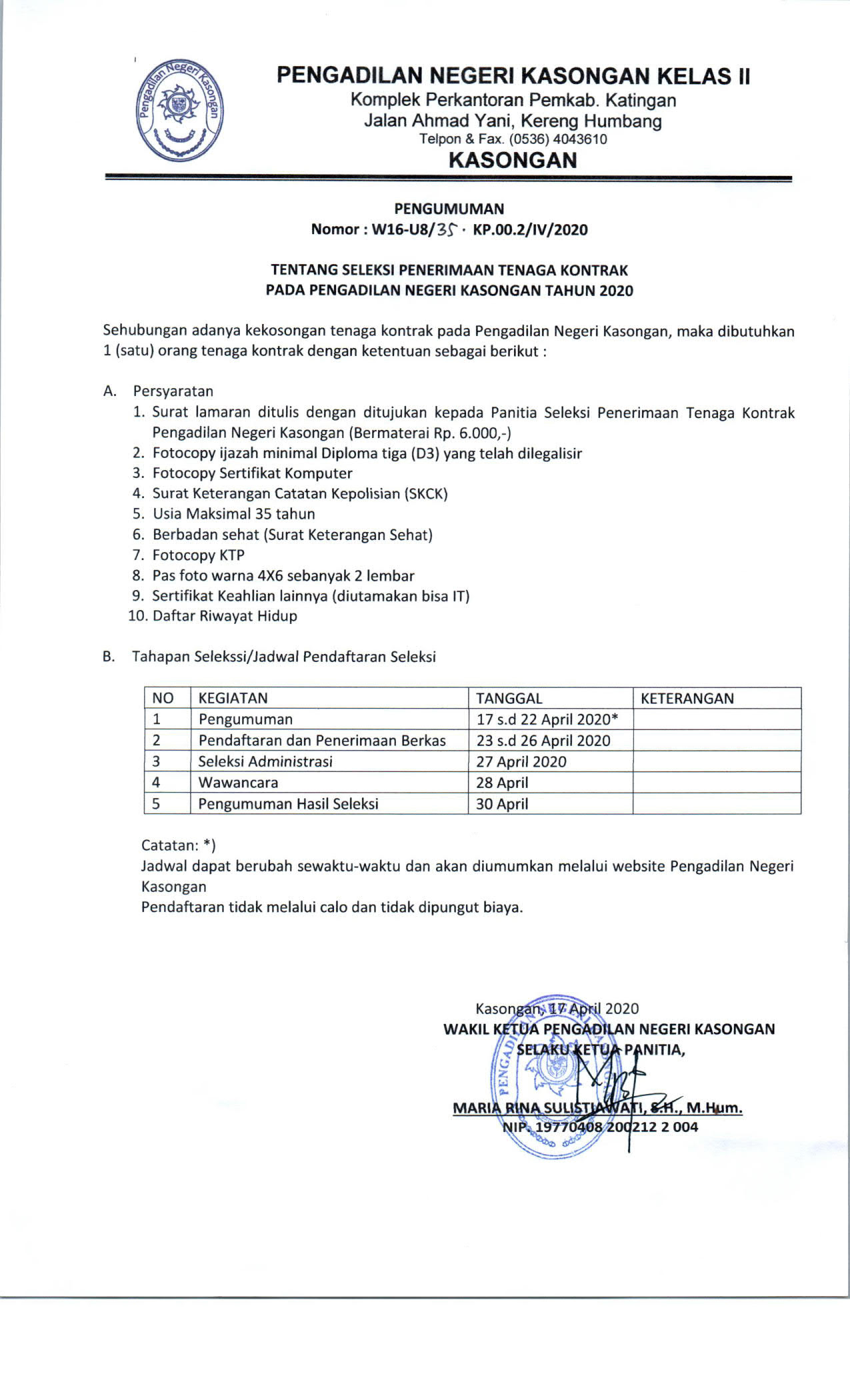 Surat Lamaran Tenaga Kontrak : Seleksi Tenaga Kontrak ...