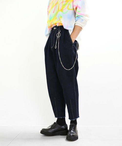 上デニム クロップド パンツ レディース 人気のファッション画像