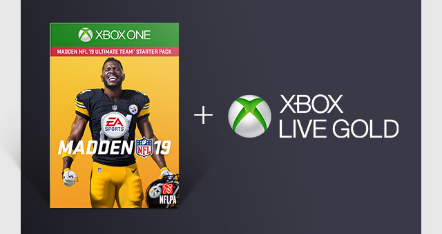 Madden 19 game box and Xbox Live Gold logo