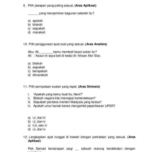 Contoh Soalan Aras Analisis - Buku Resep y