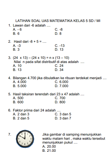 Soal Dan Kunci Jawaban Matematika Kelas 5 Semester 2 Bimbelbrilian