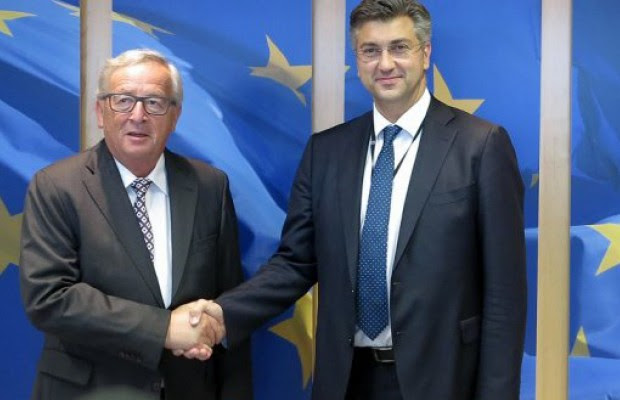 Jean Claude JUncker EC president Andrej Plenkovic, Croatian PM PHOTO: hdz.hr