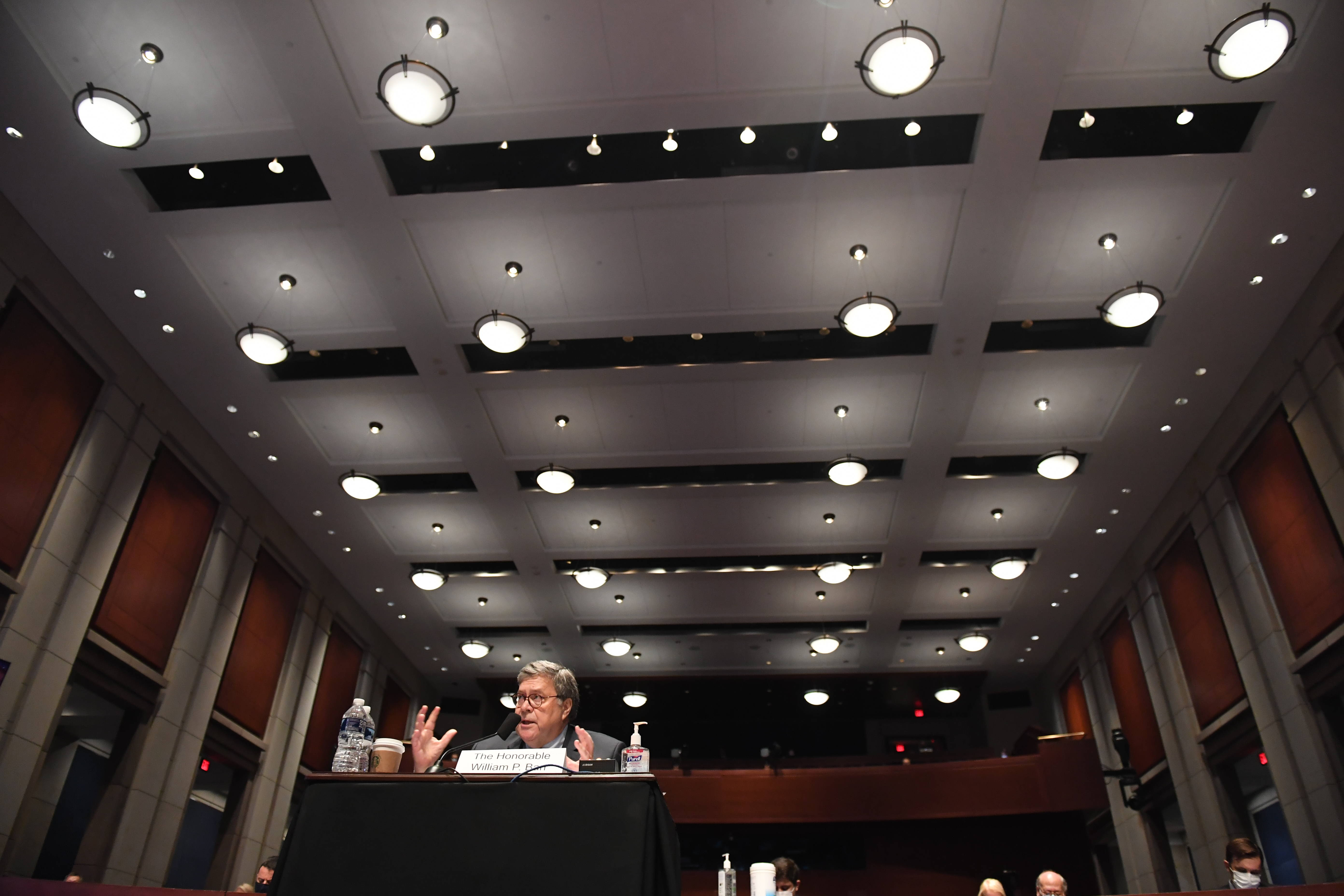 Attorney General William Barr testifies Tuesday. (Matt McClain/The Washington Post/POOL)