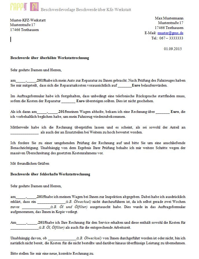 Der beklagte kann zwar ein anschreiben hinzufügen, das das eigentliche schriftstück ankündigt. Beschwerdebrief Und Mustervorlagen