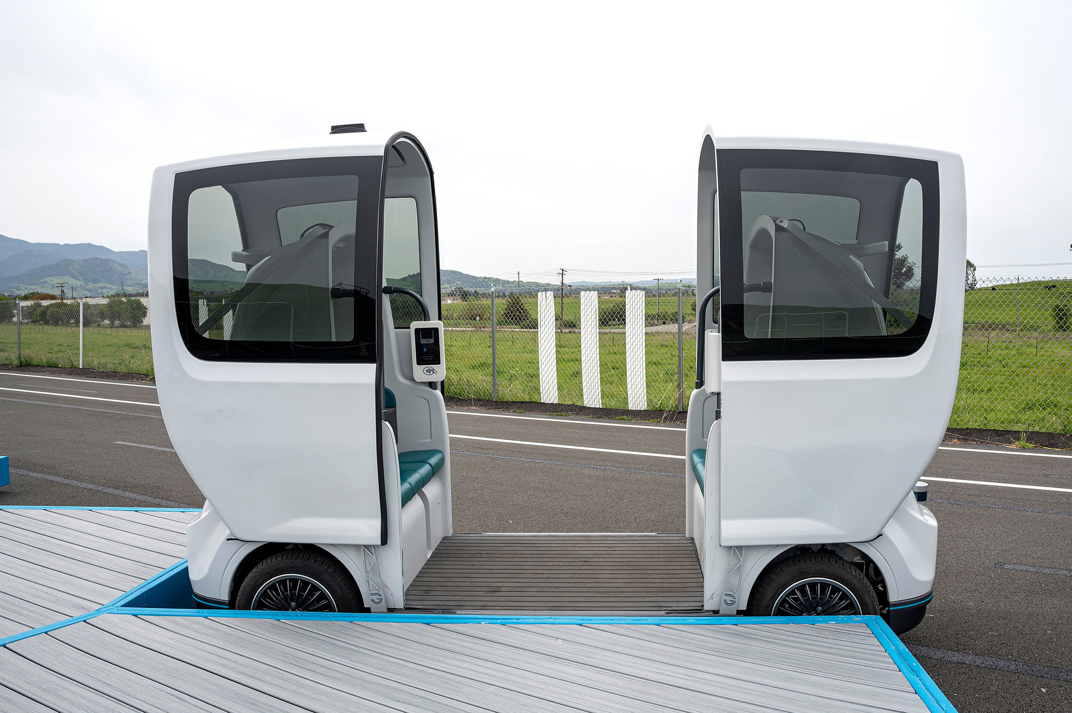 Doors open on a prototype Glydcar autonomous vehicle