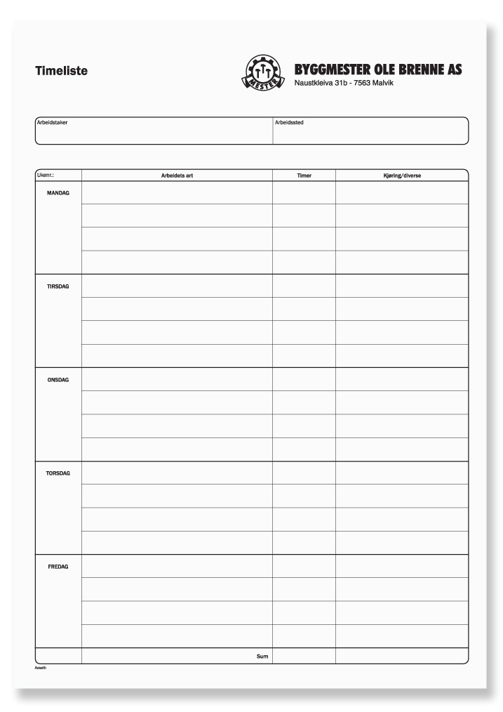 Timeliste Skjema Pdf - Skjema