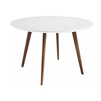 Round dining table with wood legs in white