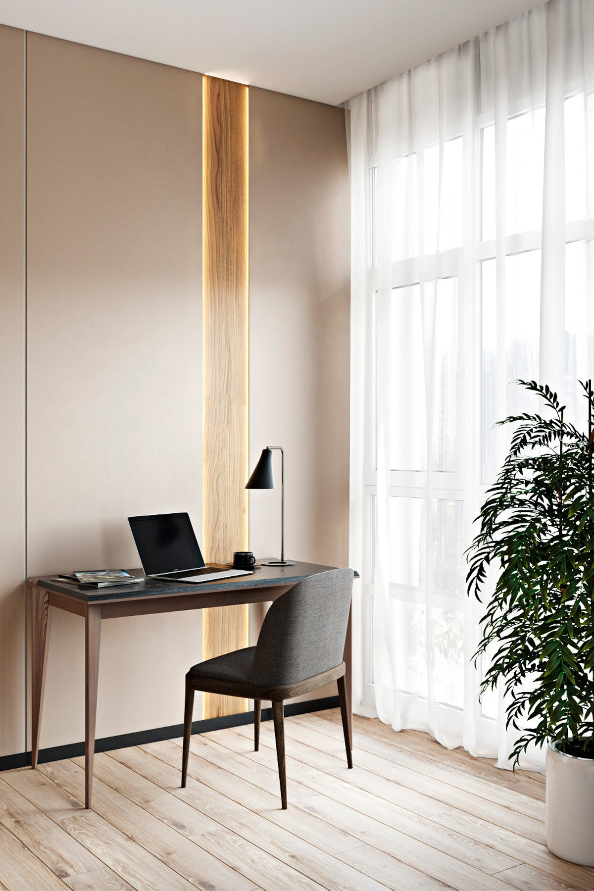 A bedroom can be the perfect spot to squeeze in an office if no other options are available. Modern Home Office Desk With Simple Table Lamp In Modern Master Bedroom Workspace Combination Interior Design Ideas