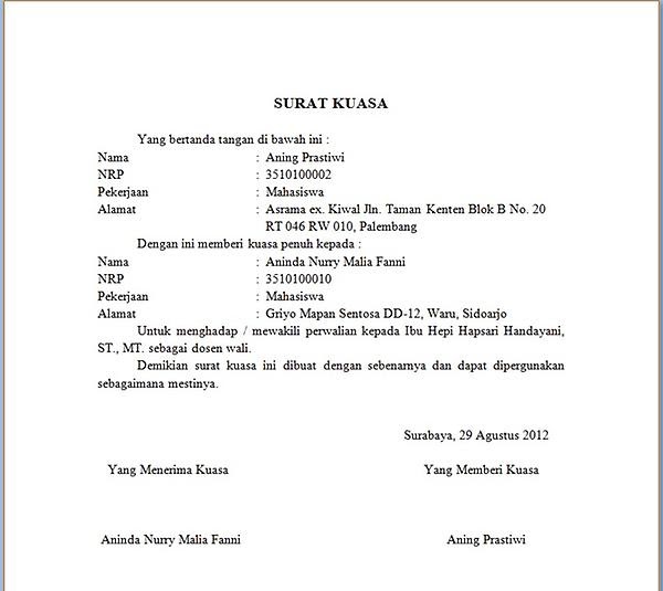 Contoh Surat Kuasa Istimewa Untuk Ikrar Talak - Terbaru 10