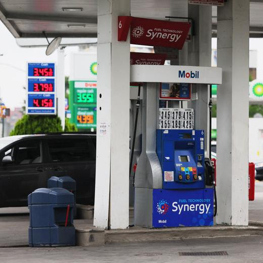 NEW YORK, NEW YORK - JUNE 12: Gas prices are seen at a Mobil gas station on June 12, 2023 in the Flatbush neighborhood in the Brooklyn borough of New York City. The Labor Department is expected to release the Consumer Price Index report for the month of May that shows inflation slowing down across all categories, with food and energy costs remaining above the Federal Reserve’s target as they kick off a two-day meeting. The meeting will culminate with a press conference by U.S. Federal Reserve Bank Chairman Jerome Powell making an announcement on interest rates. Michael M. Santiago/Getty Images/AFP (Photo by Michael M. Santiago / GETTY IMAGES NORTH AMERICA / Getty Images via AFP)