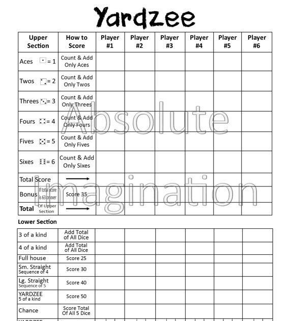 roomed yard yahtzee regels printable