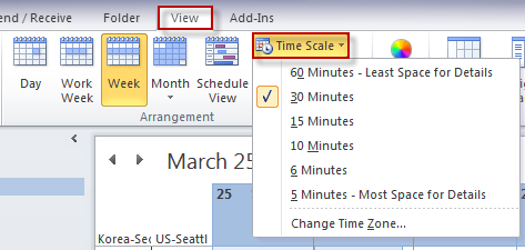 A time zone is an area that complies with the same standard time. Change The Calendar Time Scale On Outlook 2010 Officetutor Usa