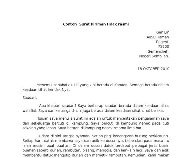 Surat Kiriman Tidak Rasmi In English | Nanikalux